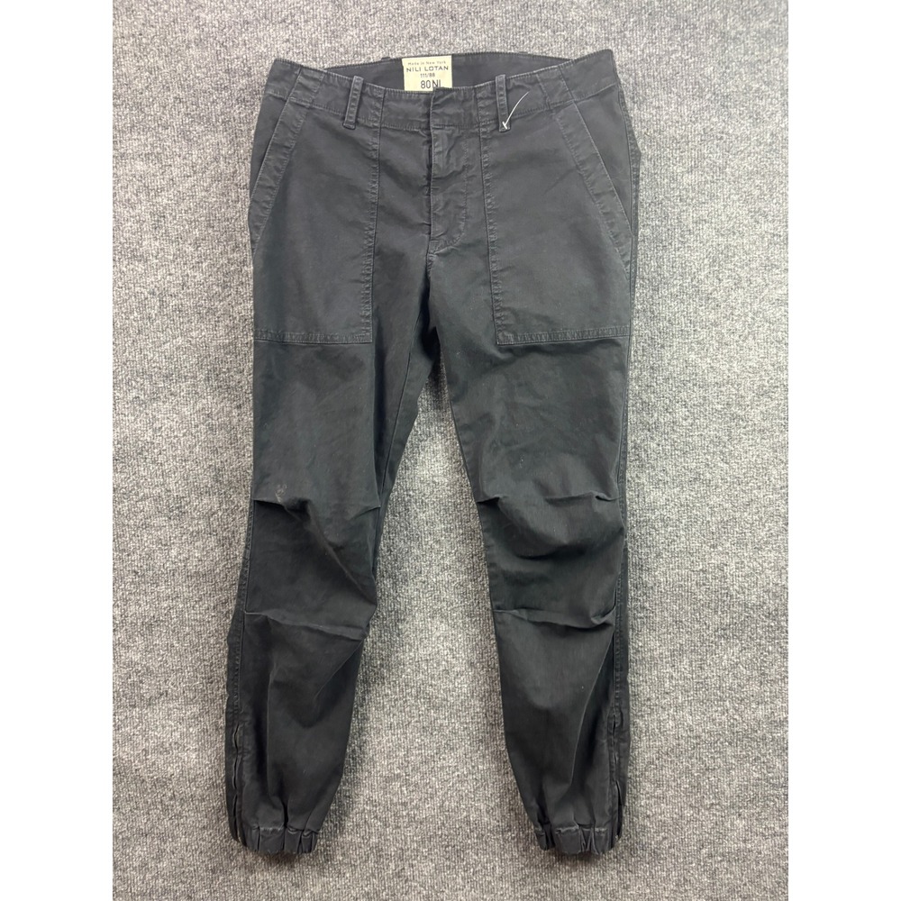 Nili Lotan Shon Pants Women 0 Black Washed Cotton Zip Cuff Utility Jogger